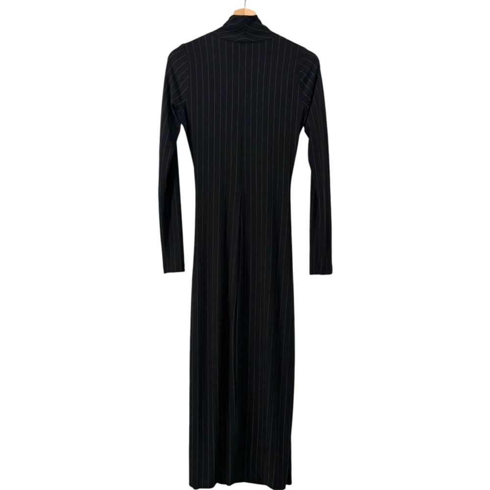 Norma Kamali Faux Wrap Jersey Pinstripe Sheath Maxi Dress in Black Size XS - Picture 8 of 11